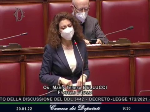 Camera dei Deputati, Intervento contro il Decreto sul Green Pass dell’On. Maria Teresa Bellucci, 20 gennaio 2022.