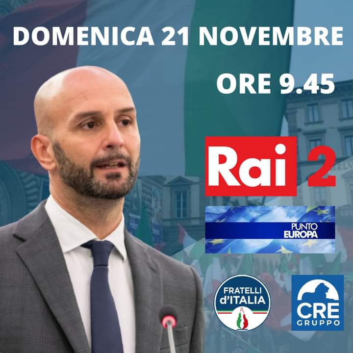 Rai 2, l’Eurodeputato Nicola Procaccini, 21 novembre 2021.