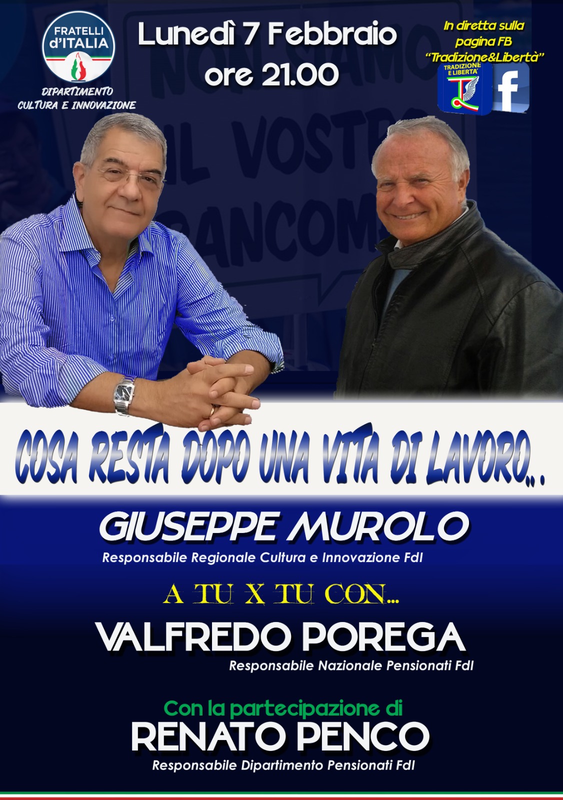 Genova, Diretta Facebook, “Cosa resta dopo una vita di lavoro…a tu per tu con Valfredo Porega”, 7 febbraio 2022.