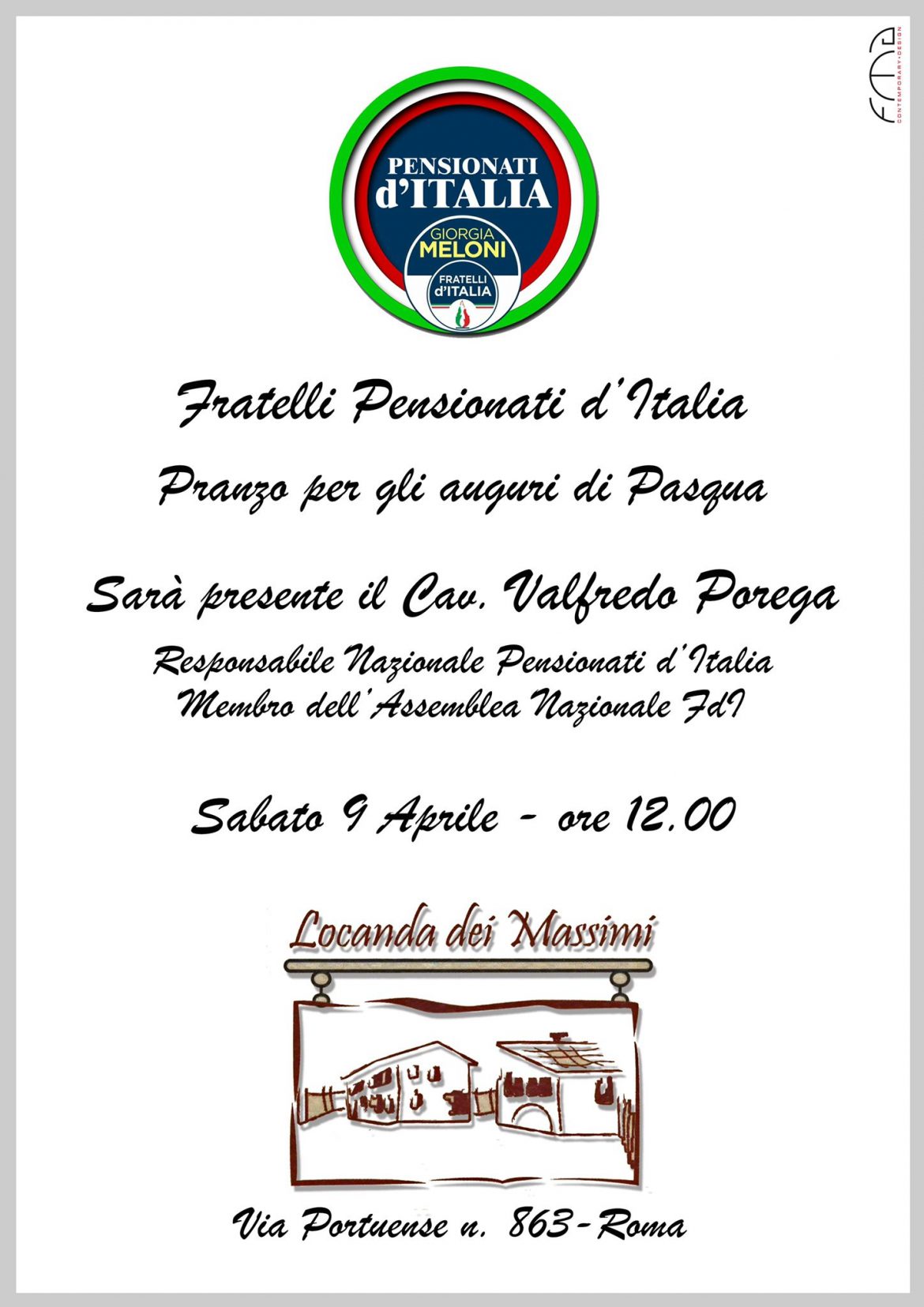 Roma, Locanda dei Massimi, pranzo del Dipartimento Pensionati d’Italia, 9 aprile 2022.